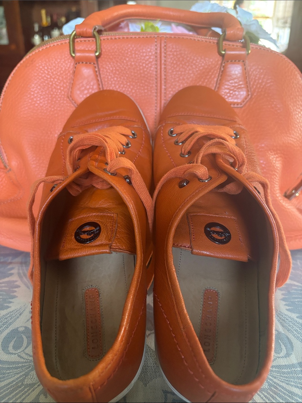 Longchamp Orange Leather Low-Top Court Shoe - Picture 10 of 12